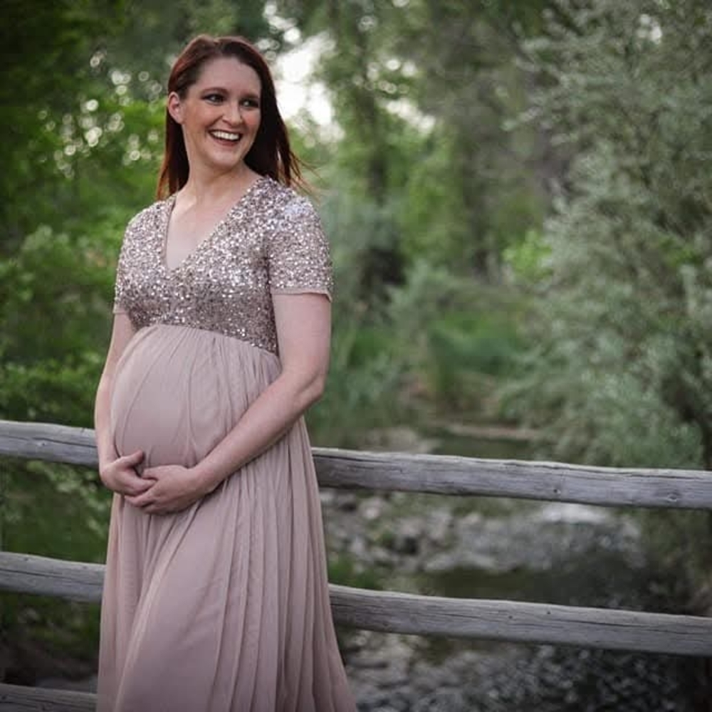 ASOS Maternity Sequin Top Maxi Dress in Gold and Tan - Picture 4 of 11